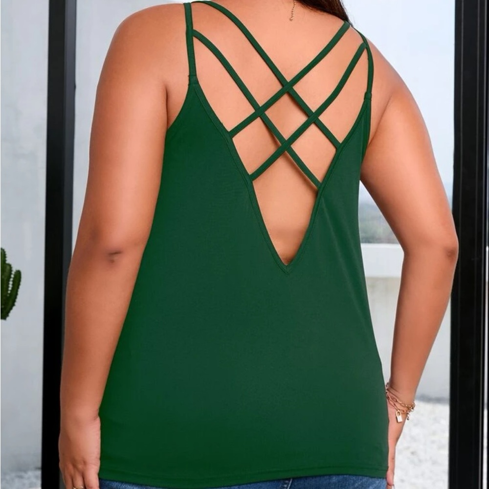 Green CrissCross-Back Flowy Cami Top NWOT - Picture 11 of 12